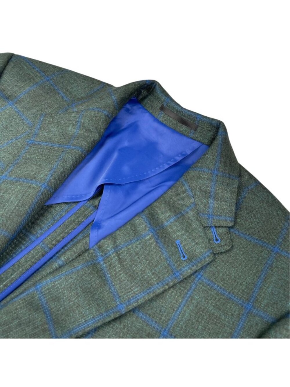 NEW Jaxson Maximus Men's Bespoke Bamboo Blazer Green/Blue Windowpane Plaid • 48S